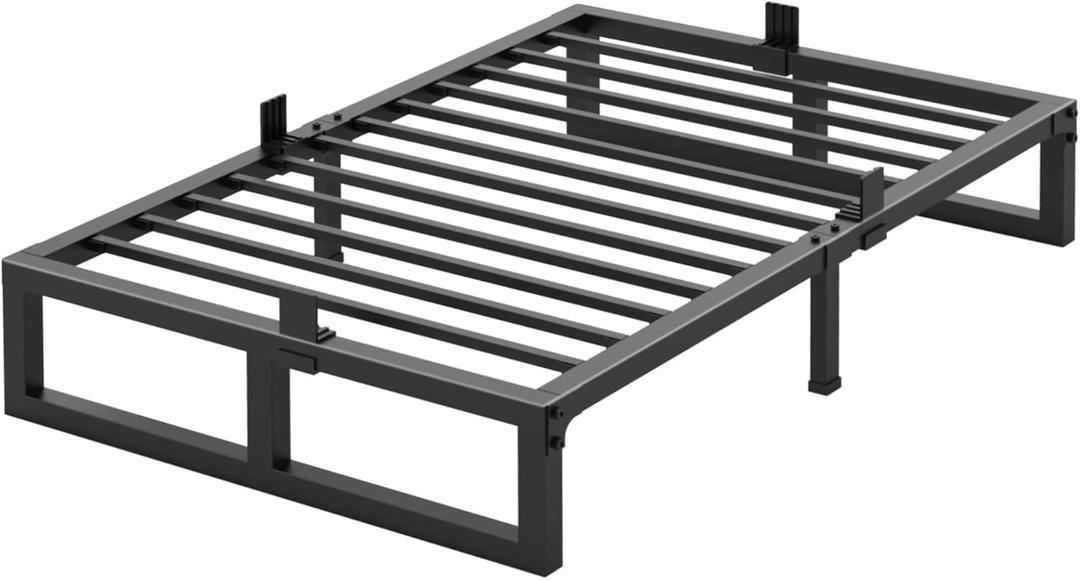Yitong Angel 10 inch Twin Bed Frame Low Profile Metal Platform Frames with Mattress Slide Stopper,Heavy Steel Slats Support,No Box Spring Needed,Noise Free,Non-Slip,Easy Assembly