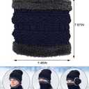 2 Pcs Winter Hat Mens Beanie Knit Neck Warmer Fleece Lined Beanie Warm Neck Gaiter Face Warmer Skull Cap for Men (Blue)