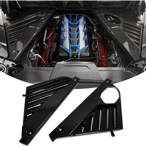 Jogon Real Carbon Fiber Engine Side Panel Cover Trim for Corvette C8 Stingray Z06 Z51 Coupe 2020 2021 2022 2023 2024 Engine Bay Splash Shield