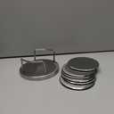 JUXYES Set of 6 Stainless Steel Round Coasters with Holder & Sponge Bottom, Silver Metal Cup Coasters Set Stunning Cool Coaster Cups Mats Decor for Restaurant Kitchen bar Dining Table