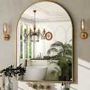 HARRITPURE Arched Bathroom Mirror - 30"x40" Gold Large Wall Mounted Vanity Mirror Aluminum Alloy Frame Arch Wall Mirror for Living Room, Bedroom and Entryway