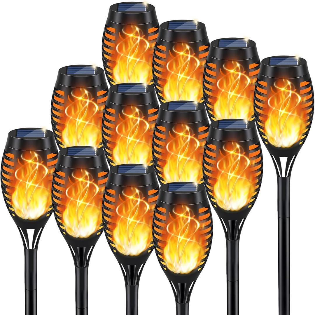 KYEKIO Solar Torch Light with Flickering Flame, 12Pack Solar Lights Outdoor, Waterproof Outdoor Lights for Yard Garden, Luces Solares para Exteriores, Torches Lighting for Outside Patio Decorations (Orange)