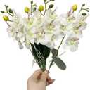 Rikyo 4 Bunches Tropical Artificial Flower 11" Mini Butterfly Orchid with 4 Silk Flower Heads and Phalaenopsis Orchids Leaves Faux Leaf for Wedding Home Decor Flowers Garden Bonsai (White-1)