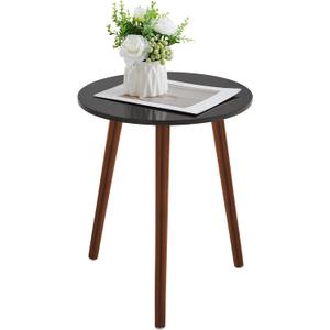 Apicizon Brown Side Table for Bedroom, End Table Bedside Table Nightstand Coffee Table with Brown Wood Legs for Living Room, 16.5 x 20.5 Inches, Black & Brown