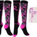 2 Pairs Breast Cancer Awareness Socks,Pink Ribbon Knee High Compression Socks for Softball Soccer Football Baseball (Small-Medium, Black)
