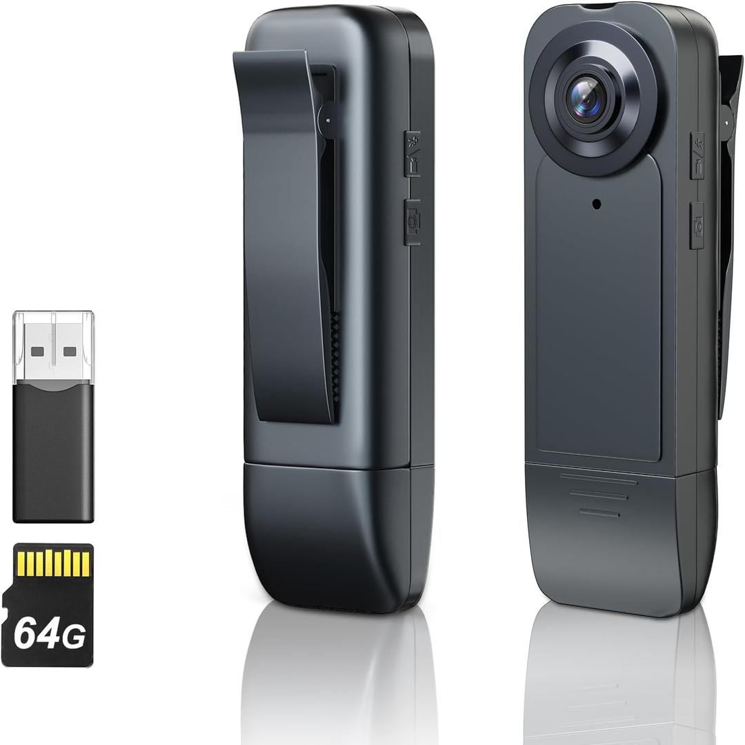 Mini Body Camera Upgrade 1080P HD Body Camera Wearable Camcorder with Night Vision IR & Loop Record, 4-6 HR Battery Life for Daily Records, Cycling, Delivery/Serving Jobs (64G)