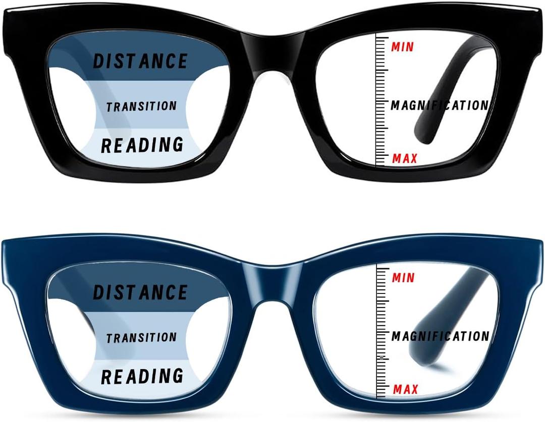 Hubeye Progressive Reading Glasses For Women Fashion Style Blue Light Blocking Computer Multifocus Square Reader