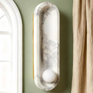 16.9 Natural Marble Wall Sconce Wall lamp, Modern Oval Wall Mounted Lighting with Milk Glass Globe Shade, Hardwired Sconce for Dining Room, Stairs, Bedroom, Hallway, Kitchen