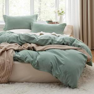 Bedsure Sage Green Duvet Cover Full Size - 3 Pieces Prewashed Extra Soft Cotton-Like Polyester Bedding Set, Includes 1 Duvet Cover 80x90 Inches with Zipper Closure & 2 Pillow Shams, No Comforter