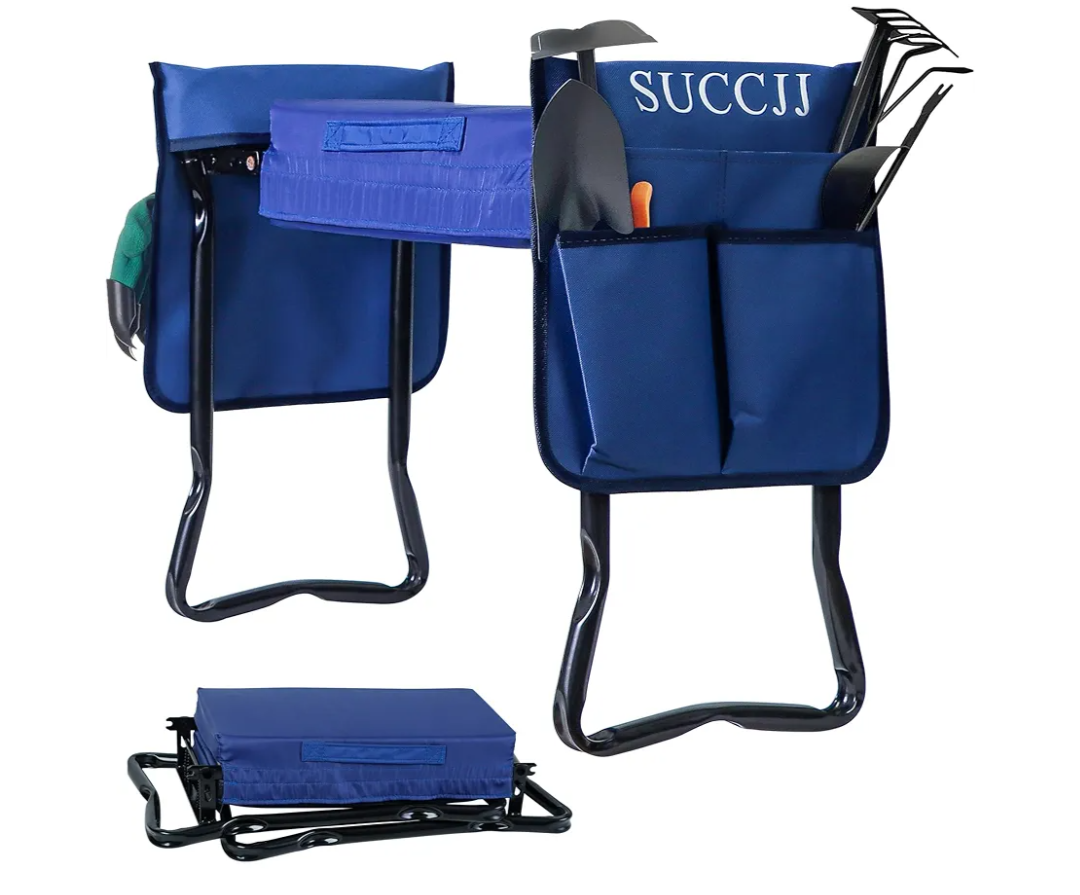 Garden Kneeler and Seat Heavy Duty,Gardening Stools and Seats for Seniors,Garden Seat and Kneeler Foldable Kneeling Bench with 2 Tool Pouches,Extra Wide Garden Bench for Kneeling and Sitting, Blue