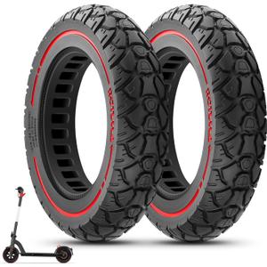 10X2.125 Off Road Tire for Electric Scooter, 10 Inch Solid Rubber Tires Compatible with Ninebot F20/F30/F40/F65, Tubeless Solid Tiyes for Electric Scooter, Red or Colorful 2PCS (Red)