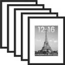 Upsimples 12x16 Picture Frame Set of 5, Display Pictures 8.5x11 with Mat or 12 x 16 Without, Wall Gallery Poster Frames, Black