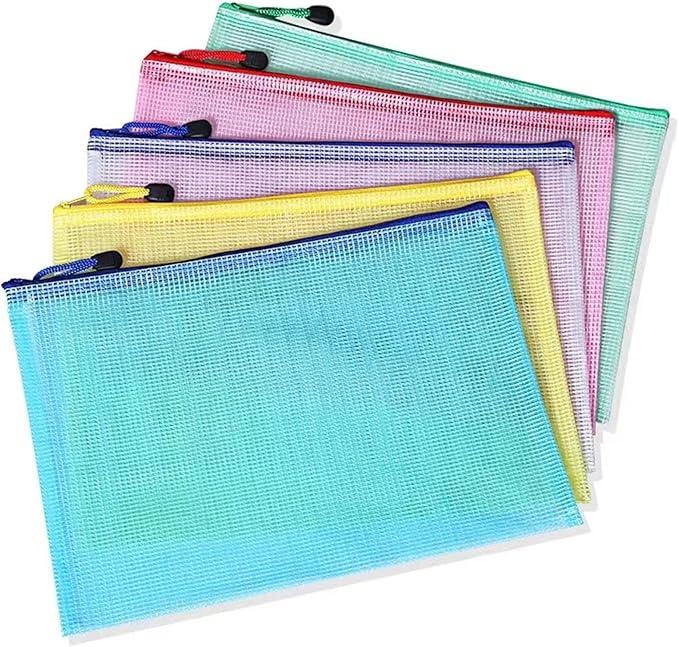 A4 Folder, Zip Lock Mesh Document Files Plastic Wallet Folder for School Office Home Homework Travel Storage