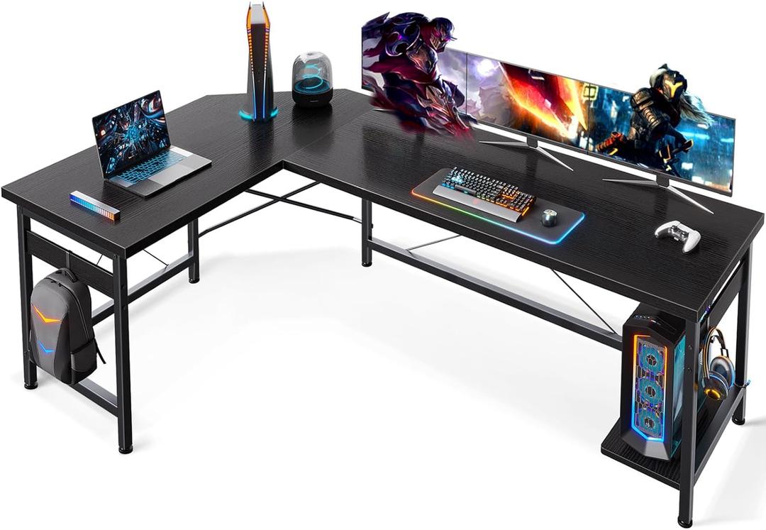 Coleshome 66" L Shaped Gaming Desk, Corner Computer Desk, Sturdy Home Office Computer Table, Writing Desk, Larger Gaming Desk Workstation, Black