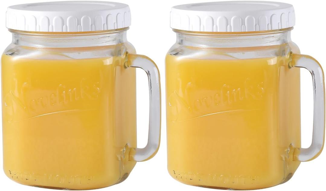novelinks 74 oz Wide Mouth Glass Jar with Lid,Clear Large Mason Jars (2 Pack)