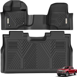 YITAMOTOR Floor Mats Compatible with 2015-2025 Ford F-150 Super Crew Cab with 1st Row Bench Seats, 1st & 2nd Row All Weather Protection, black,Bench seating