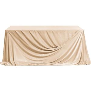 Ling's moment Golden Glove Wedding Table Cloths in Premium Crumpled Velvet, 9ft x 11ft, Fits 4ft/6ft Rectangular/Round Sweetheart&Head Table for Wedding Reception, Bridal Shower, Birthday Decoration