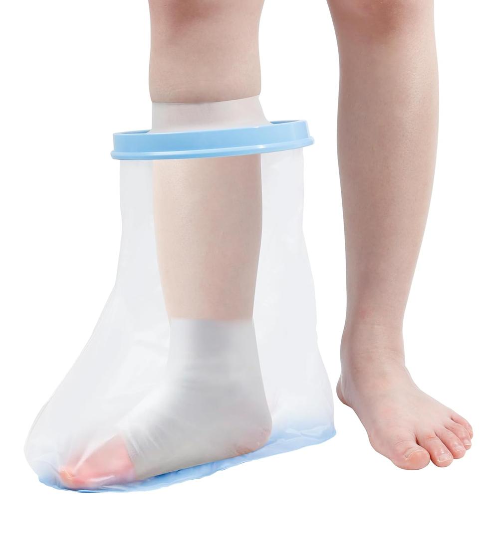 Blueash Waterproof Foot Cover for Shower Adults, Reusable Waterproof Ankle Cast Protector with Non-Slip Pad On Bottom for Foot Surgery Plaster Bandage Wound Dressing