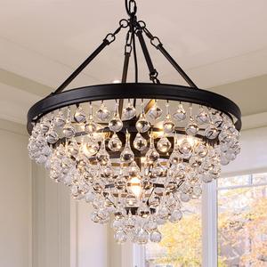 Wellmet Modern Crystal Chandeliers, 6 Lights Black Chandeliers for Dining Room, Farmhouse Ceiling Light Fixture for Foyer, Bedroom, Living Room, Entryway, Kitchen Island, 20Dia