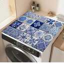 Blue Mexican Tile Washer and Dryer Top Protector Mat, Non Slip Washing Machine Cover, Thickened & Dust Proof & Quick Drying Cover for Home Laundry Kitchen