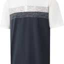 Rouen Polo Shirts for Men Quick Dry Regular Fit Casual Color Block Chest Print Active Short Sleeve Collared Mens Golf Shirt (L)