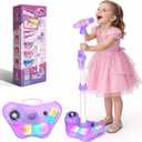 Stand Karaoke Machine for Kids, Singing Toys Gifts for 3 4 5 6 7 8 Year Old Girls Boys, Rechargeable Kid Microphone Bluetooth Speaker with 2 Wireless Mic for Girl Age 4-6 Toddler Birthday Party Toy