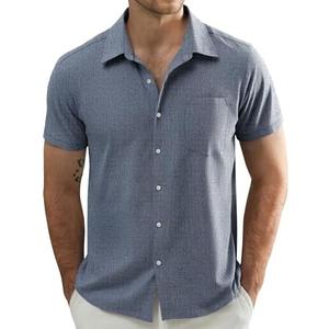 JOGAL Mens Short Sleeve Button Down Shirts Regular Fit Casual Summer Beach Shirt with Pocket, XL