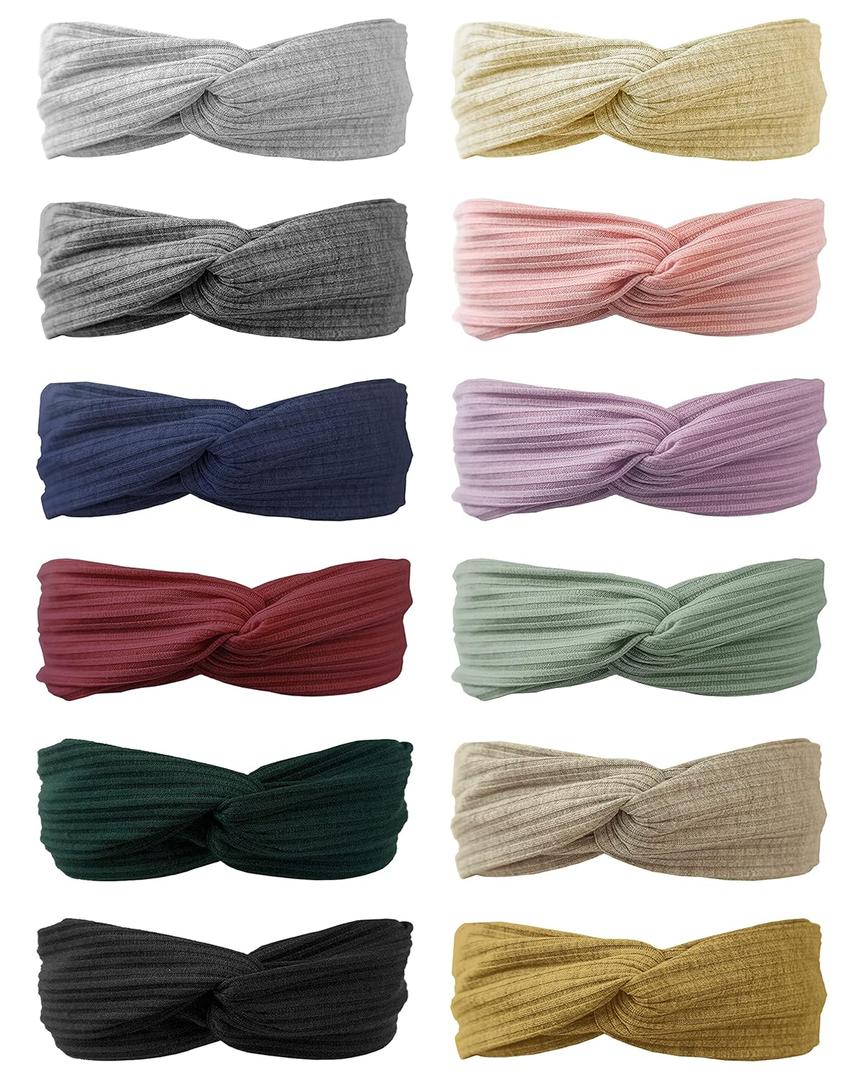 Knotted Headbands for Women and Girls, No Slip Fashion Head Bands - 12 Pcs with 12 Colors