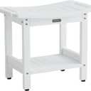 Waterproof Shower Bench, White Poly Shower Stool for Shaving Legs, Shower Chair Seat with Handles & Shower Head Holder, Plastic Bathroom Bench with Adjustable Feet for Inside Shower, Non-Slip