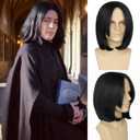 Dark Professor Severus Wizard Costume Men Wig Long Black Heat Resistant Synthetic Wigs For Adults Cosplay Halloween Party Anime Use