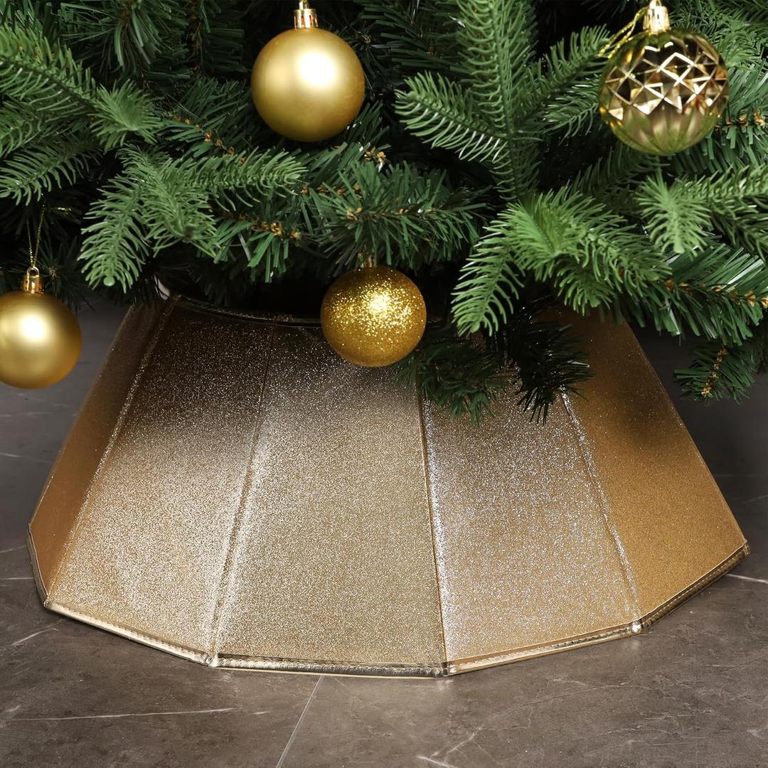 Blissun Fabric Christmas Collar, Glittering Tree Ring, Willow Skirt for Tree Decorations (Glitter Gold)