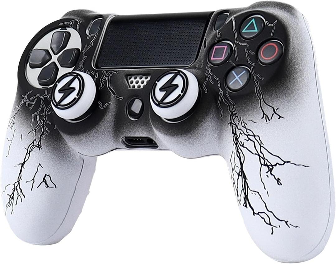 RALAN Controller Skins for PS4,Fruit Silicone Controller Cover Skin Protector Compatible /PS4 Slim/PS4 Pro Controller with 2 Cute Thumb Grips Caps (White black lighting)