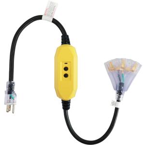 EP 3 Ft Lighted GFCI Extension Cord with 3 Electrical Power Outlets - 12/3 SJTW Heavy Duty Black Pigtail Extension Cable with 3 Prong Grounded Plug for Safety, UL Listed EP 3 Ft Lighted GFCI Extension Cord with 3 Electrical Power Outlets - 12/3 SJTW Heavy Duty Black Pigtail Extension Cable with 3 Prong Grounded Plug for Safety, UL Listed