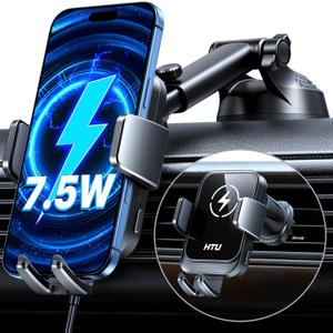 HTU 2026 Upgraded Smart Car Phone Holder Wireless Charger, 7.5W-15W Wireless Charger for Magsafe [Excellent Strudiness] One-Handed Auto Clamping, Compatible Dashboards Air Vents and Windshields,Black