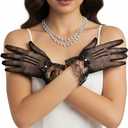 Lace Black Gloves Tea Party Short Fishnet Bow Gloves Costume for Women
