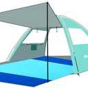 Gorich Beach Tent with Canopy - Easy Setup 3-6 Person Portable Sun Shelter, UPF 50+ UV Protection Sun Shade with Extra-Large Sandproof Waterproof Beach Blanket, 6.6x9.2ft