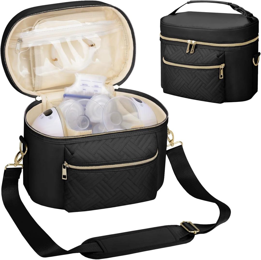 Wearable Breast Pump Bag Compatible with Willow/Elvie/Medela/Momcozy, Portable Pumps Carrying Case for Nursing & Working Moms, Pumping Bag with Shoulder Strap, Black