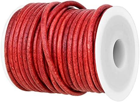 GENIQUE Real/Genuine Round Leather String Cord for Necklace, Bracelets, Jewellery, Braiding (3mm, Red Distressed)