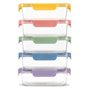Ello Color Lock 3.4 Cup Glass Meal Prep Containers & Lids, 2 Pack, Desert