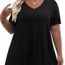 Tencede Womens Plus Size Tops Short Sleeve Tunic Shirts V Neck Summer Floral Loose Fit Blouse XL-5X