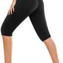 DHSO High Waisted Capri Leggings for Women Knee Length Tummy Control Buttery Soft Yoga Pants for Workout Athletic Seniors Capris Black Small-Medium (Black, S)