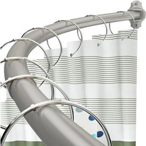 Curved Shower Curtain Rod, Adjustable 40-72 Inches Shower Rod, Rustproof Expandable Heavy Duty Round Shower Curtain Rod for Bathroom, Bathtub, Need to Drill, Nickel