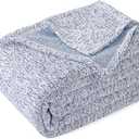 KAWAHOME Summer Sweatshirt Blanket King Size for Bed-Lightweight Breathable Blankets, Soft Thin Knit Jersey Blanket for Hot Sleepers, 108 X 90 Inches, Heather Blue