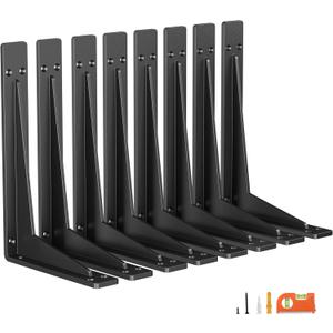 NEODROP 18 Inch Heavy Duty Shelf Brackets, Premium Metal Wall Bracket for Mantel, Countertop Support, Garage Storage Shelves | High Strength Corner Brace | 8-Pack Floating Shelf Hardware