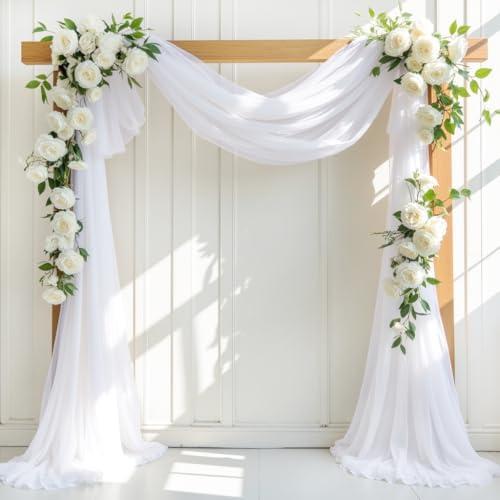 LINXTAR White Wedding Arch Draping Fabric 30'' x 18FT 4 Panel Sheer Chiffon Arch Drapes for for Bridal Shower Baby Shower Photo Booth Church Decor Birthday Party Outdoor Decoration