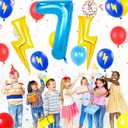 Red Blue Yellow Balloons, 40 Inch Blue 7 balloon number Lightning Bolt Balloon Confetti Balloons for Toy Carnival Party Decorations 7th Birthday Decorations for Boys (Blue 7)