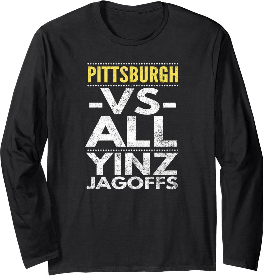 Pittsburgh -VS- All Yinz Jagoffs, Distressed Long Sleeve T-Shirt, Size L