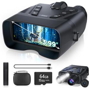 Night Vision Goggles, 58MP Full-Color 4K Night Vision Binoculars with 10000mAh Fast Charging Battery, 64GB Card, 3.99" Screen and 1968FT Viewing Range for Camping Hunting & Security(Black)