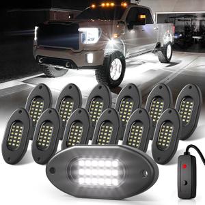 Honalia Pure White Rock Lights for Trucks 12 Pods, 6000K White LED Rock Lights Kits with Switch