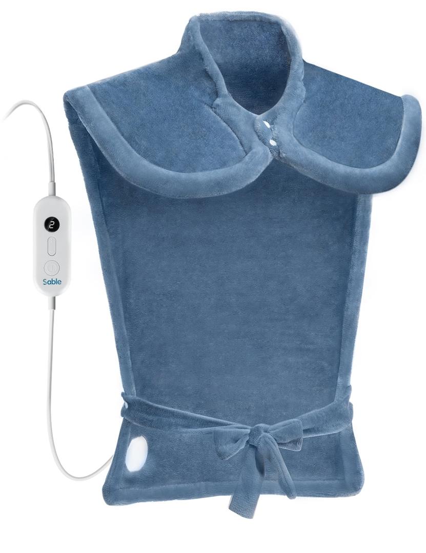 Evajoy Electric Heating Pad for Back Pain Relief, 27”×35” Extra Large Heating Pads for Neck Shoulders Spine and Legs, 6 Heating Levels and 2H Auto-Off Timer, Machine Washable, Flannel Surface, Blue